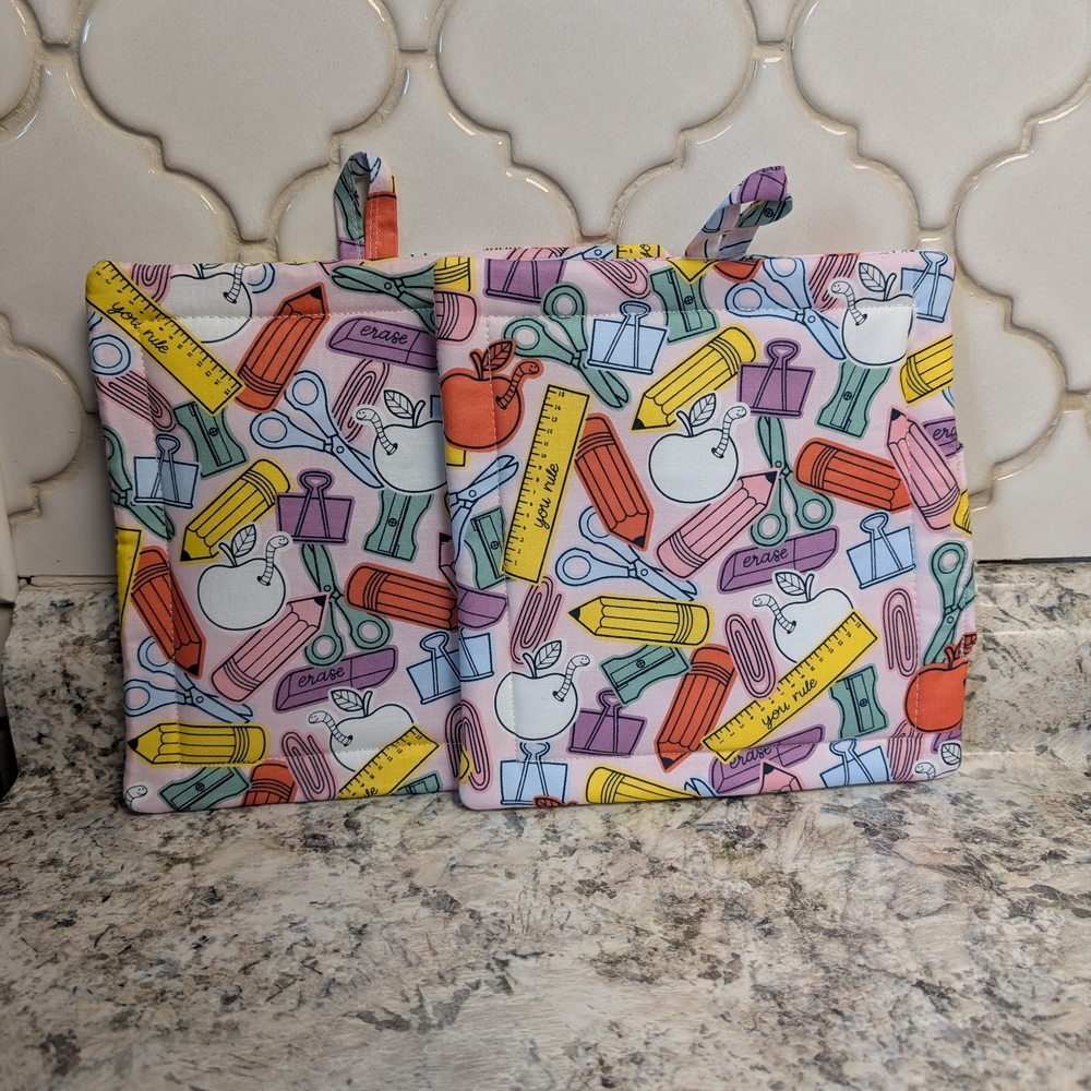 Colorful School Supplies Teacher Gift Pot Holders